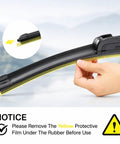 Quick Swap Windshield Wiper Blades J Hook And U Hook Snug Drop In, showing yellow protective film removal for installation.
