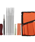 Hipa 12-pack chainsaw sharpening kit with round files in various sizes, 6in flat file, depth gauge, quick-check, case.