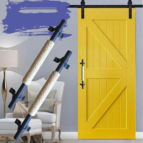 Wrought Iron Sliding Barn Door Handle Kit With Hemp Rope Accents For Cabinets And Doors, Old School European Antique Style