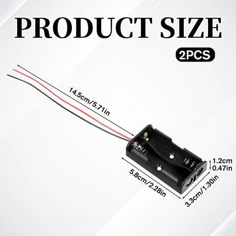 Dual Aa Battery Holder With Prewired Leads Two Pack 3 Volts Output Case For Diy Electronics Sensor Circuits And Led Projects compact size and wire details.
