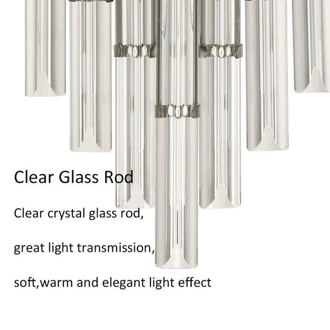 Close-up of glass rods in Mid Century Wall Sconce Lighting With Glass Rods Modern Crystal Vanity Light Black Metal Frame Two Light Bath Bedside Fixture For Bedroom Living Room And Bathroom Delivers Soft Warm Glow With Cozy Vibe And Elegant Refraction