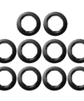 10 black push nuts arranged in rows, Heavy Duty Push Nuts For Dolly Wheel Lock Washers Fits Five Eighths Inch Dolly Axle Rods Spring Steel Push On Nuts With Oiled Phosphate Finish 10 Pack