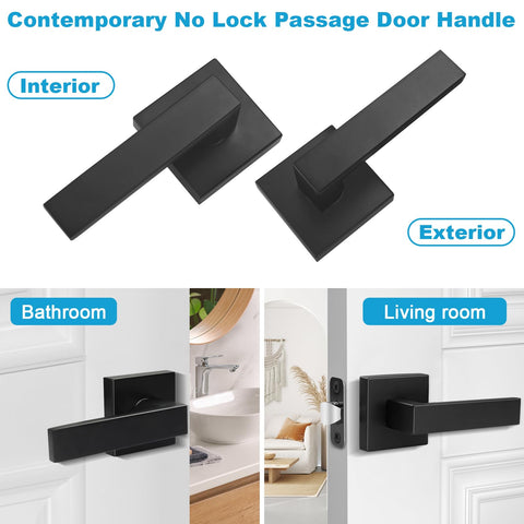 8 Pack Matte Black Passage Door Handles Square Heavy Duty Interior Door Knobs Non Locking Handlesets For Hallway And Closet Doors