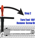 Step 2 instruction showing Hydraulic Ram Return Spring Tool For RC102K Seal Kit Installations turning 180 degrees.