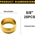 Brass compression sleeve ferrule for 5/8 in tubing; gold cylindrical ring, 16 mm ID, 8.8 mm tall