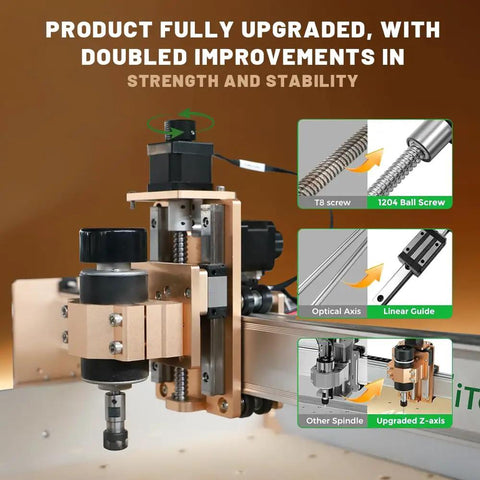 Pro Desktop CNC Router For Hobbyists And Pros With 3 Axis Control And Ball Screw, close-up of upgraded strength and stability features