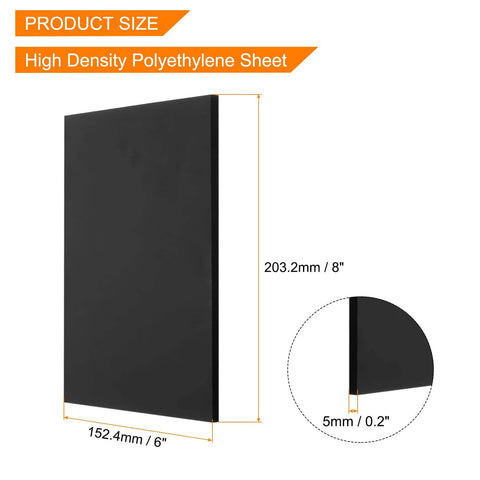 Ultra Tough UHMW Sheet For DIY Projects, black 8x6 inch high density polyethylene board, 0.2 inch thick, front view