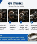 Step-by-step guide using Heavy Duty Dual Wheel Separator Tool For Stuck Hub Removal With One Piece Pusher Ball Bearing Driven Kit.