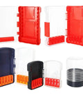 Hex Shank Drill Bit Organizer Case With Quick Release Slots Grab And Go Portable 10 Slot Storage Box in blue and red variations