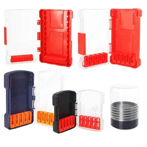 Hex Shank Drill Bit Organizer Case With Quick Release Slots Grab And Go Portable 10 Slot Storage Box in blue and red variations
