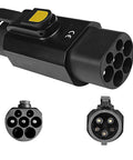 Top Shelf EV Charging Adapter Type 2 To Type 1 Converter 32A 7.2Kw Electric Vehicle Connector showing plugs and features.