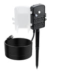Heavy Duty Outdoor Power Stake With 25 Foot Extension Cord And Six Weatherproof Grounded Outlets, black and sturdy design.