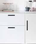 10 Pack 5 Inch Matte Black Kitchen Cabinet Handles Knurled Cabinet Pulls For Cabinets And Drawers installed on white cabinetry