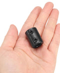 Rigid Shaft Coupling 3/8 Bore 3/4 OD 1 Inch Length Black Oxide Steel With Hex Wrench And 2 Screws Per Piece For 3D Printers Motors And Wheel Setups Beefed Up Durability And High Precision Build For Easy Install And Reliable Performance.