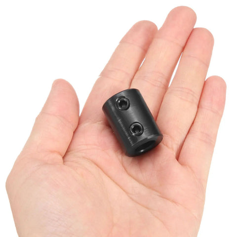 Rigid Shaft Coupling 3/8 Bore 3/4 OD 1 Inch Length Black Oxide Steel With Hex Wrench And 2 Screws Per Piece For 3D Printers Motors And Wheel Setups Beefed Up Durability And High Precision Build For Easy Install And Reliable Performance.