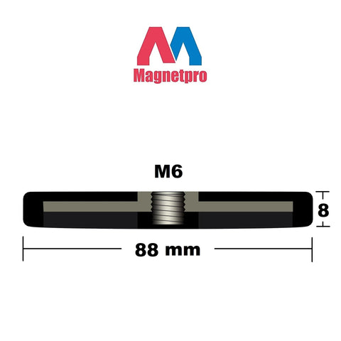 Magnetpro rubber-coated mounting magnets, set of 2, M6 threaded, 88 mm long