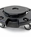 Heavy Duty Trash Can Dolly With Five Casters And Foot Stabilizer Plastic Utility Cart That Fits 20 To 55 Gallon Brute Containers Supports Up To 460 Lb Durable Black Finish For Easy Transport, black plastic dolly with casters