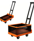 Heavy Duty Foldable Push Cart Dolly Platform Truck With Telescopic Handle And Guard Rails 330 Lbs Capacity Flatbed to cart in seconds, orange steel