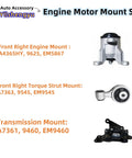 5 Piece Engine and Transmission Mount Kit to Nuke Vibrations and Silence the Rattle Cage for Nissan Altima and Maxima with 3.5L V6 Engine parts displayed, including engine mount and transmission mount.