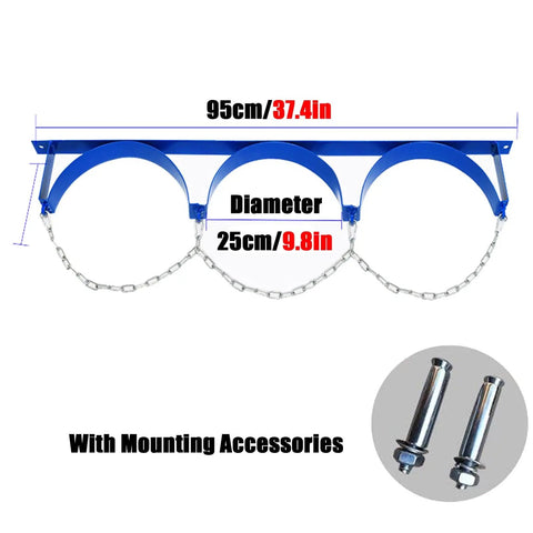 Heavy Duty Commercial Steel Gas Cylinder Wall Mount Bracket Securely Holds Up To 440 Lbs Rack for Propane Argon Oxygen Tanks, Blue Mounting with Chains