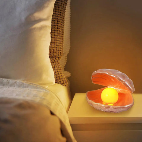 Seashell LED Mood Lamp, Portable Pearl Night Light, Ceramic Seashell Desk Ornament For Bedroom And Living Room, cozy glow