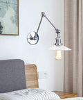 Top Tier Adjustable Swing Arm Wall Sconce With Hand Blown Glass Shade And Hella Bright Up Down Ambient Glow E27 Bulb Suits Bedroom Bedside And Study Reading In Cool Green Bronze - Silver version