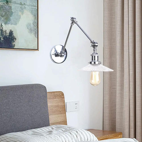 Top Tier Adjustable Swing Arm Wall Sconce With Hand Blown Glass Shade And Hella Bright Up Down Ambient Glow E27 Bulb Suits Bedroom Bedside And Study Reading In Cool Green Bronze - Silver version