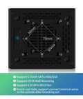 Rock Solid Firewall Mini PC With Intel N150 Processor And Four Kickass Network Ports, top view showing VESA mount and fan support.