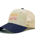 Breathable Athletic Trucker Cap For Men With Adjustable Buckle A Cool Modern Baseball Hat in off-white with motivational text