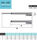 Diagram of 12 Volt Potentiometer Feedback Mini Linear Electric Actuator With 6 Inch Stroke And 35 Pound Load Capacity, showing dimensions.