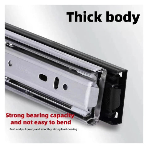 Close-up of Rock Solid Undermount Drawer Slides For Kitchen Cabinets Smooth Gliding Cold Rolled Steel showing thick body and robust design.