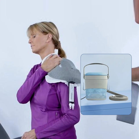 Woman using DonJoy Iceman Classic3 with Plug And Play 12V 1A Power Cord Replacement For DonJoy Iceman Classic3 Cold Therapy Unit.