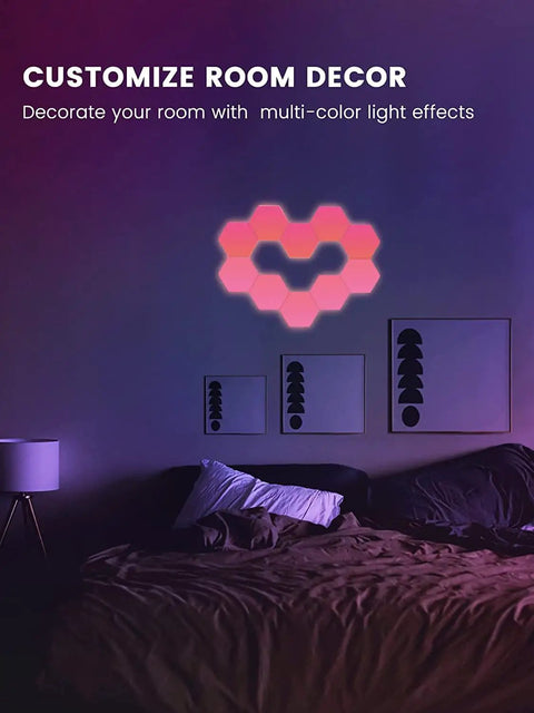 Epic RGB Light For Gaming PC Setup With USB Power And 70 Plus Effects, Hexagon Wall Lights That Sync To Music, 7 panels displayed