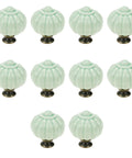 Fresh Vintage Light Green Ceramic Pumpkin Drawer Knobs And Cabinet Pulls, 33mm wide, 37mm tall, set of 10 for kitchen decor.