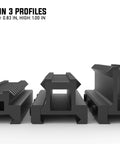 Picatinny Riser Mount With Recoil Stop Base Lockdown V3 Five Point Five Inch Length 13 Slot Low Profile Rail Mount profiles