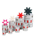 Dead Nuts Accurate Flexible Jaw Shaft Coupler For Servo Motors Grip Tight Aluminum Body, various sizes and colored spiders.