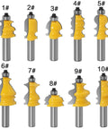 Killer 12MM Shank Router Bit Set For Architectural Molding And Handrails Includes Ten Precision End Mills showing ten router bits.