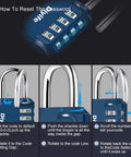 How to reset password on 4 Digit Outdoor Waterproof Padlock, No Key Needed, Heavy Duty Combination Lock in dark blue