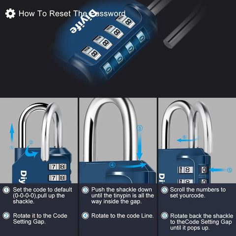 How to reset password on 4 Digit Outdoor Waterproof Padlock, No Key Needed, Heavy Duty Combination Lock in dark blue