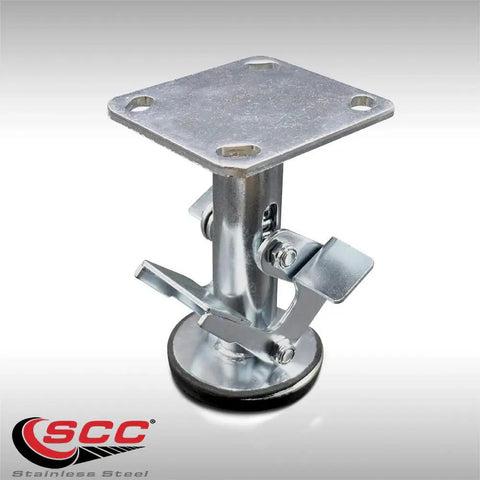 6 Inch Stainless Steel Double Pedal Floor Truck Lock With Top Plate Locks It Tight Caster Brake Heavy Duty for secure wheeled equipment.