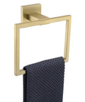 Brushed Gold Stainless Steel Towel Ring with Towel, Wall Mounted, Heavy Duty SUS304, Modern Square Design, Easy Install