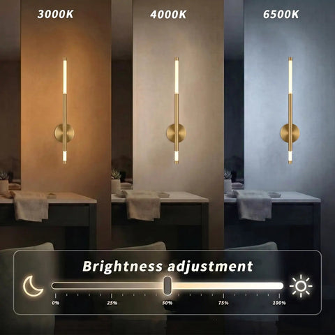 IZOKIN Battery Operated Wall Sconce Set of 2 Peel and Stick with Remote showing brightness adjustment at 3000K, 4000K, and 6500K.