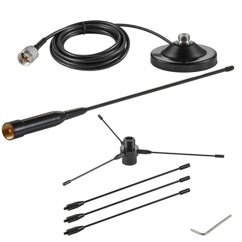 Dual Band Car Ham Radio Antenna With Magnetic Base And Ground Plane Kit Covers 136-174MHz And 400-470MHz Soft Whip PL259