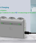 Two Way Battery Charging Hub For Neo Drone, 3 Channel Charger Station With USB C And USB A Cables on white surface