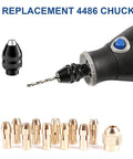 Heavy Duty Drill Chuck Collet Set Replaces 1-32 Inch To 1-8 Inch Keyless Rotary Tool Adapter With Quick Change Nut for various bits.