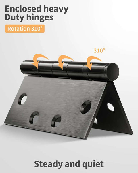 Beefy Stainless Steel 4.5 Inch Ball Bearing Hinges Matte Black Two Pack For Exterior Doors, open at 310 degrees, square corners