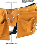 Premium Leather Tool Belt For Men Heavy Duty Adjustable Carpenter Belt Fits 33 To 48 Inch Waist Pouch with multiple pockets and loops.
