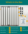 Bulletproof Hardware Mounted Walk Thru Pet Gate 31 Inches Tall includes gate frame, latches, screws, and instruction manual.