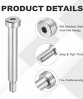 Four Pack 304 Stainless Steel Shoulder Bolts 8mm Shoulder Diameter 50mm Shoulder Length M6x1 Thread Hex Socket hardware details