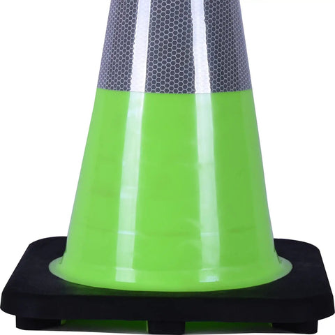Heavy Duty 18 Inch Traffic Cones Set With 6 Inch Reflective Collars, Lime Green PVC Construction Cones For Home Driveway, Road Parking Or Job Site, Wind Resistant Weighted Base Keeps Them Standing In Any Weather